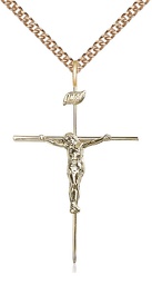 [0011CGF/24GF] 14kt Gold Filled Crucifix Pendant on a 24 inch Gold Filled Heavy Curb chain
