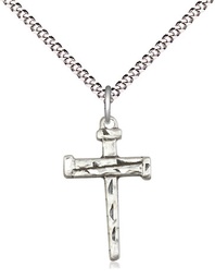 [0012SS/18S] Sterling Silver Nail Cross Pendant on a 18 inch Light Rhodium Light Curb chain
