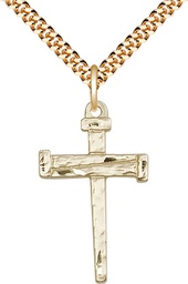 [0013GF/24G] 14kt Gold Filled Nail Cross Pendant on a 24 inch Gold Plate Heavy Curb chain