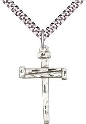 [0013SS/24S] Sterling Silver Nail Cross Pendant on a 24 inch Light Rhodium Heavy Curb chain