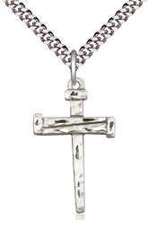 [0013SS/24S] Sterling Silver Nail Cross Pendant on a 24 inch Light Rhodium Heavy Curb chain