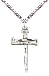 [0013SS/24SS] Sterling Silver Nail Cross Pendant on a 24 inch Sterling Silver Heavy Curb chain
