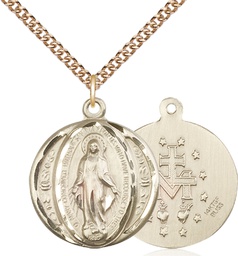 [0017MGF/24GF] 14kt Gold Filled Miraculous Pendant on a 24 inch Gold Filled Heavy Curb chain