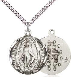 [0017MSS/24SS] Sterling Silver Miraculous Pendant on a 24 inch Sterling Silver Heavy Curb chain