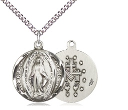 [0017MSS/24SS] Sterling Silver Miraculous Pendant on a 24 inch Sterling Silver Heavy Curb chain