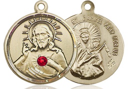 [0017SKT-STN7] 14kt Gold Scapular w/ Ruby Stone Medal with a 3mm Ruby Swarovski stone