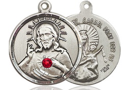[0017SSS-STN7] Sterling Silver Scapular w/ Ruby Stone Medal with a 3mm Ruby Swarovski stone