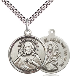 [0017SSS/24S] Sterling Silver Scapular Pendant on a 24 inch Light Rhodium Heavy Curb chain