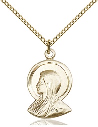 [0020GF/18G] 14kt Gold Filled Madonna Pendant on a 18 inch Gold Plate Light Curb chain