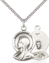 [0020SS/18S] Sterling Silver Madonna Pendant on a 18 inch Light Rhodium Light Curb chain