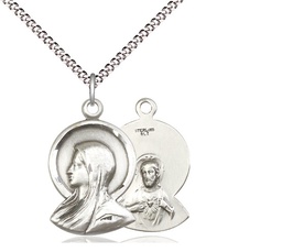 [0020SS/18S] Sterling Silver Madonna Pendant on a 18 inch Light Rhodium Light Curb chain