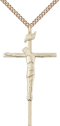 [0030GF/24GF] 14kt Gold Filled Crucifix Pendant on a 24 inch Gold Filled Heavy Curb chain