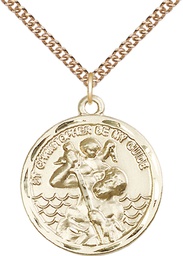 [0036CGF/24GF] 14kt Gold Filled Saint Christopher Pendant on a 24 inch Gold Filled Heavy Curb chain