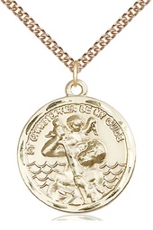 [0036CGF/24GF] 14kt Gold Filled Saint Christopher Pendant on a 24 inch Gold Filled Heavy Curb chain