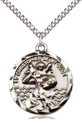 [0036CSS/24SS] Sterling Silver Saint Christopher Pendant on a 24 inch Sterling Silver Heavy Curb chain