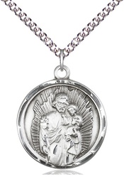 [0036KSS/24SS] Sterling Silver Saint Joseph Pendant on a 24 inch Sterling Silver Heavy Curb chain