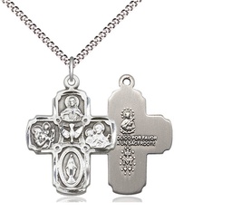 [0041SPSS/18S] Sterling Silver 5-Way Pendant on a 18 inch Light Rhodium Light Curb chain