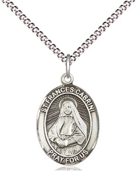[8011SS/18S] Sterling Silver Saint Frances Cabrini Pendant on a 18 inch Light Rhodium Light Curb chain