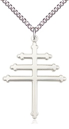 [0064SS/24SS] Sterling Silver Maronite Cross Pendant on a 24 inch Sterling Silver Heavy Curb chain
