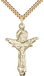 [0065GF/24G] 14kt Gold Filled Trinity Crucifix Pendant on a 24 inch Gold Plate Heavy Curb chain
