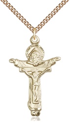 [0065GF/24GF] 14kt Gold Filled Trinity Crucifix Pendant on a 24 inch Gold Filled Heavy Curb chain