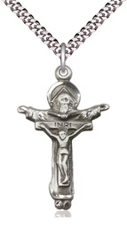 [0065SS/24S] Sterling Silver Trinity Crucifix Pendant on a 24 inch Light Rhodium Heavy Curb chain