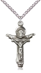 [0065SS/24SS] Sterling Silver Trinity Crucifix Pendant on a 24 inch Sterling Silver Heavy Curb chain