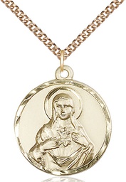 [0068GF/24GF] 14kt Gold Filled Immaculate Heart of Mary Pendant on a 24 inch Gold Filled Heavy Curb chain