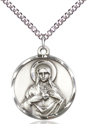 [0068SS/24SS] Sterling Silver Immaculate Heart of Mary Pendant on a 24 inch Sterling Silver Heavy Curb chain