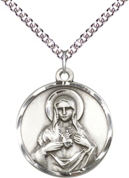 [0068SS/24SS] Sterling Silver Immaculate Heart of Mary Pendant on a 24 inch Sterling Silver Heavy Curb chain