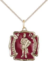 [0070EGF/18GF] 14kt Gold Filled Saint Florian Pendant on a 18 inch Gold Filled Light Curb chain