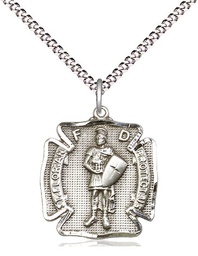 [0070SS/18S] Sterling Silver Saint Florian Pendant on a 18 inch Light Rhodium Light Curb chain