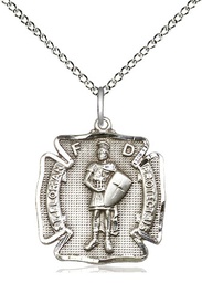 [0070SS/18SS] Sterling Silver Saint Florian Pendant on a 18 inch Sterling Silver Light Curb chain