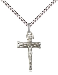 [0072SS/18S] Sterling Silver Nail Crucifix Pendant on a 18 inch Light Rhodium Light Curb chain