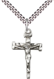 [0073SS/24S] Sterling Silver Nail Crucifix Pendant on a 24 inch Light Rhodium Heavy Curb chain