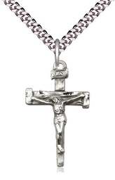[0073SS/24S] Sterling Silver Nail Crucifix Pendant on a 24 inch Light Rhodium Heavy Curb chain