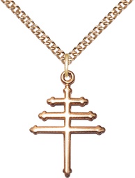 [0074GF/24GF] 14kt Gold Filled Maronite Cross Pendant on a 24 inch Gold Filled Heavy Curb chain