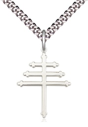 [0074SS/24S] Sterling Silver Maronite Cross Pendant on a 24 inch Light Rhodium Heavy Curb chain