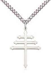 [0074SS/24SS] Sterling Silver Maronite Cross Pendant on a 24 inch Sterling Silver Heavy Curb chain