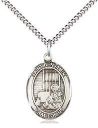 [8013SS/18S] Sterling Silver Saint Benjamin Pendant on a 18 inch Light Rhodium Light Curb chain