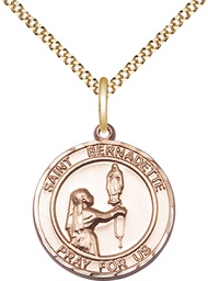 [8017RDGF/18G] 14kt Gold Filled Saint Bernadette Pendant on a 18 inch Gold Plate Light Curb chain