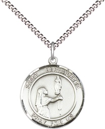 [8017RDSS/18S] Sterling Silver Saint Bernadette Pendant on a 18 inch Light Rhodium Light Curb chain