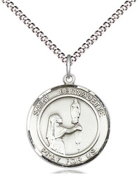 [8017RDSS/18S] Sterling Silver Saint Bernadette Pendant on a 18 inch Light Rhodium Light Curb chain