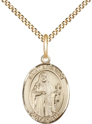 [8018GF/18G] 14kt Gold Filled Saint Brendan the Navigator Pendant on a 18 inch Gold Plate Light Curb chain