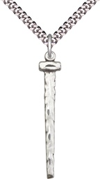 [0053SS/24S] Sterling Silver Nail Pendant on a 24 inch Light Rhodium Heavy Curb chain