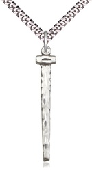 [0053SS/24S] Sterling Silver Nail Pendant on a 24 inch Light Rhodium Heavy Curb chain