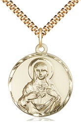 [0068GF/24G] 14kt Gold Filled Immaculate Heart of Mary Pendant on a 24 inch Gold Plate Heavy Curb chain
