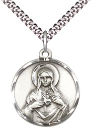[0068SS/24S] Sterling Silver Immaculate Heart of Mary Pendant on a 24 inch Light Rhodium Heavy Curb chain