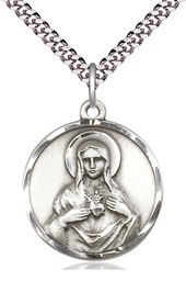[0068SS/24S] Sterling Silver Immaculate Heart of Mary Pendant on a 24 inch Light Rhodium Heavy Curb chain