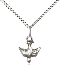 [0208SS/18SS] Sterling Silver Holy Spirit Pendant on a 18 inch Sterling Silver Light Curb chain